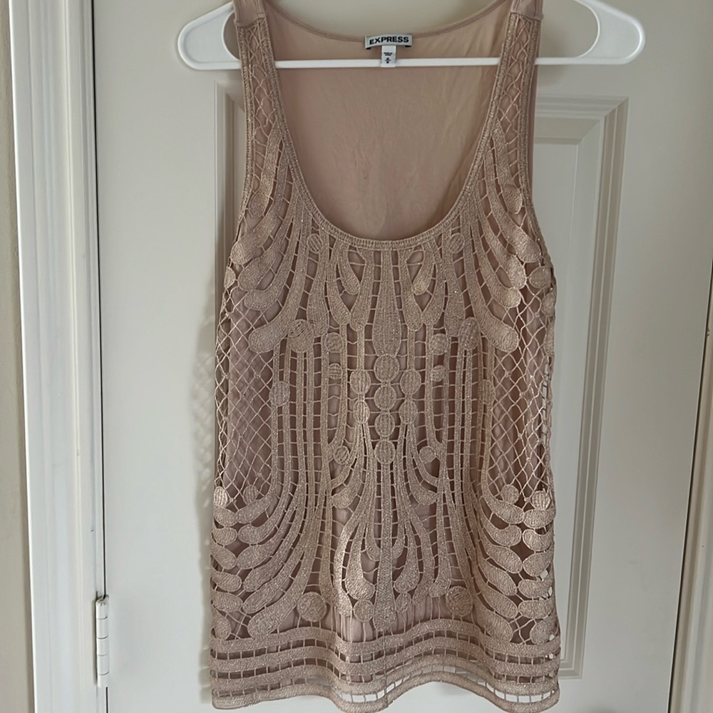 Express tan tank top with a shiny front side.
